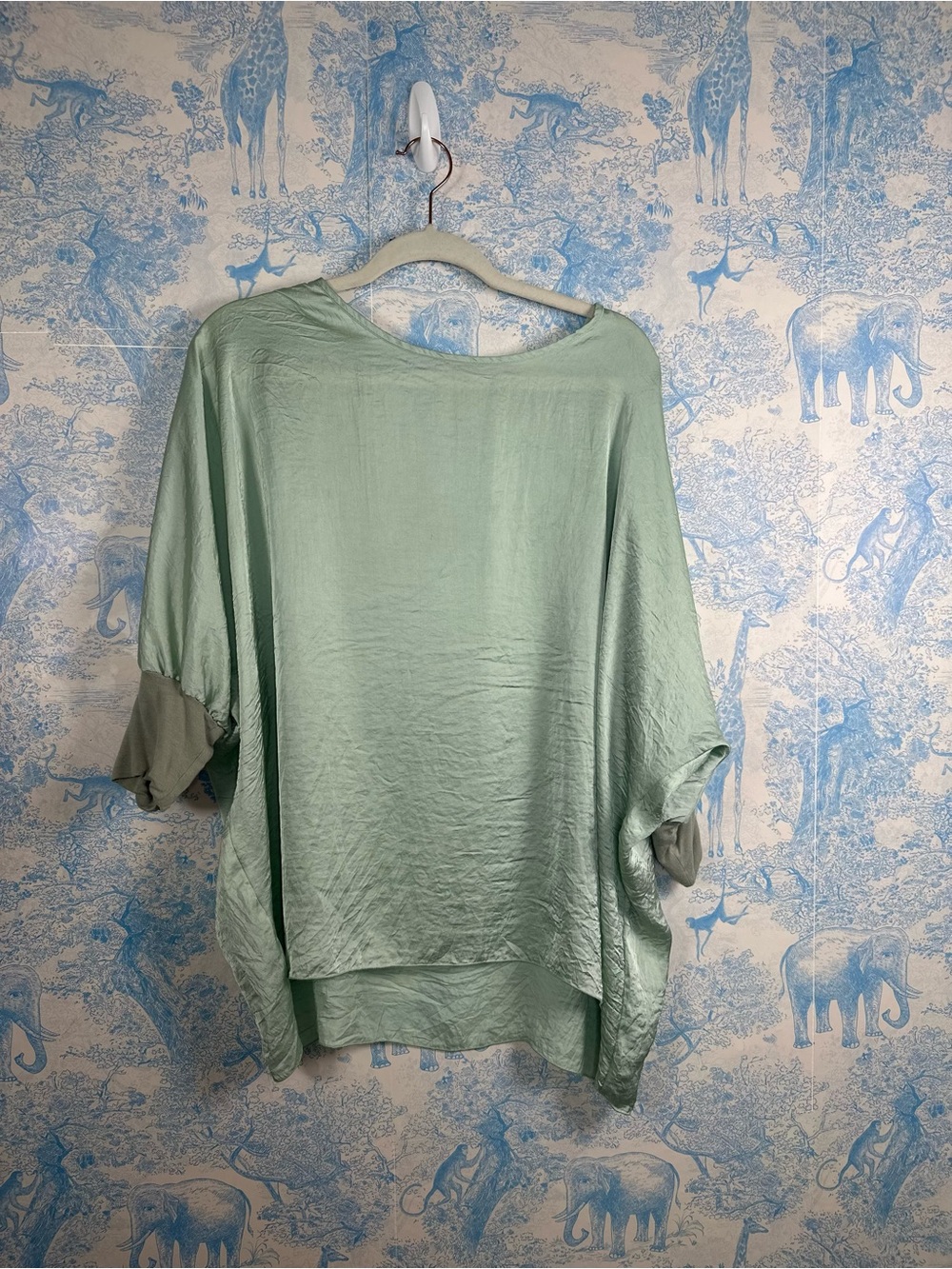 Anthropologie Mint Green Satin Dolman Sleeve Tunic